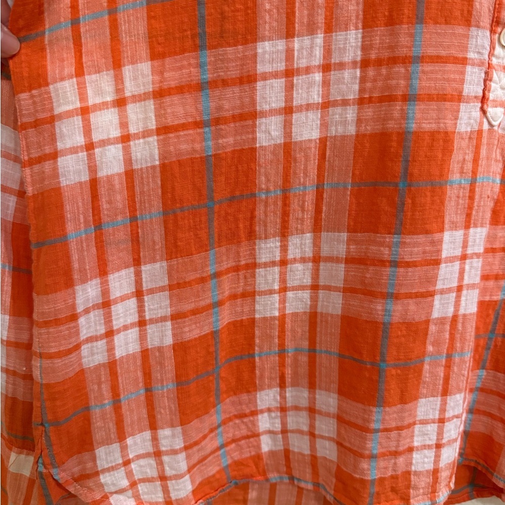J. Crew Women Gauzy Popover Button Down in Orange Plaid Shirt Size 12 - Picture 7 of 13